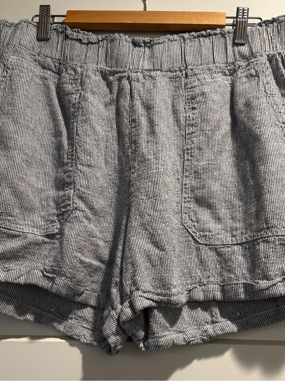 Briggs New York Blue and White Pinstripe High-Waist Shorts